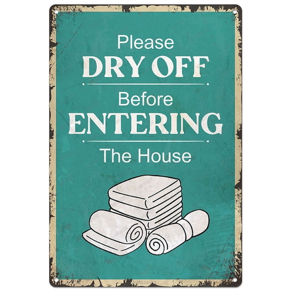Swimming Pool Sign Decor Pool Decorations Outdoor Please Dry Off Before Entering The House Durable Metal Sign Plaque for Beach Home Bar Pool Deck Backyard Fence Walls 12X8 Inch