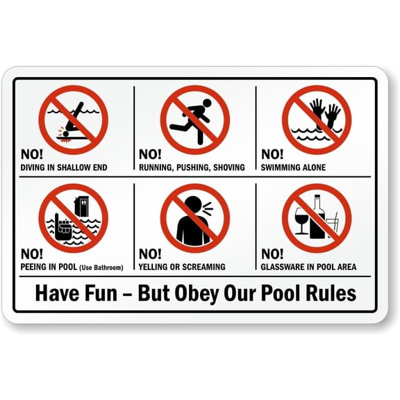 Swimming Pool Sign: Have Fun - But Obey Our Pool Rules Man Cave Garage Shop Bar Restaurant Home Decor Metal Sign, 12" x 8"