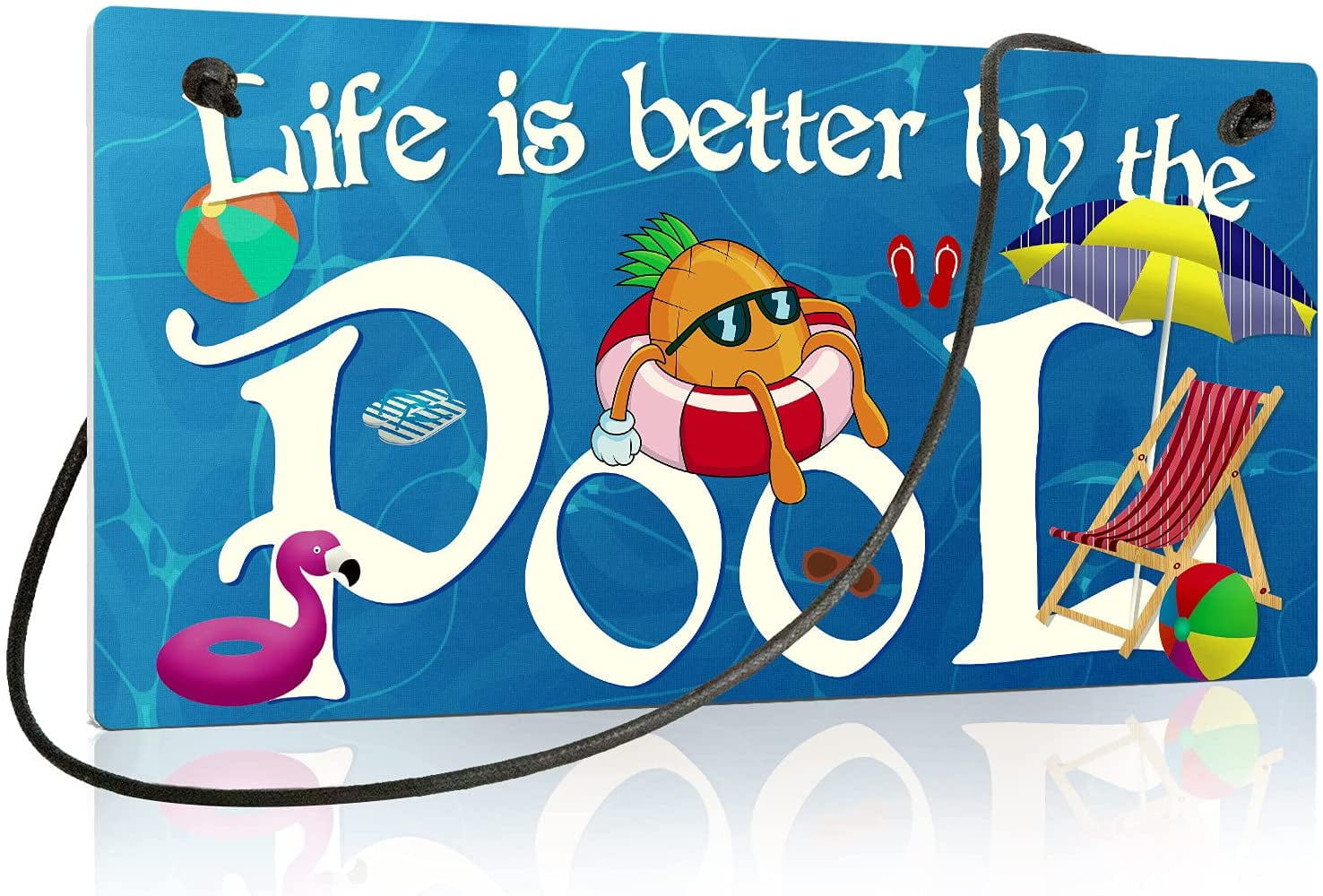 Swimming Pool Sign, Outdoor Pool Decor, 10x5 Inches PVC Hanging