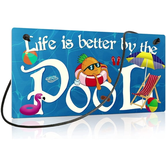 Swimming Pool Sign, Outdoor Pool Decor, 10x5 Inches PVC Hanging Wall Plaque - Flip Flop Zone