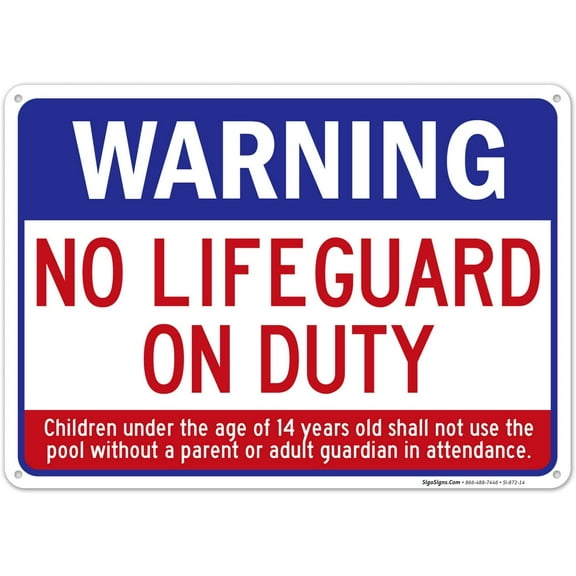 Swimming Pool Sign, Warning No Lifeguard On Duty Sign, Pool Sign, 10x14 Inches, Rust Free .040 Aluminum, Fade Resistant, Made in USA
