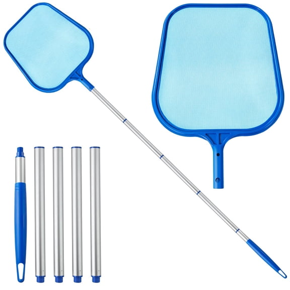 Swimming Pool Skimmer Net, Pool Net with 5 Pole Sections, 11" x 64" Pool Skimmer Net with Ultra Fine Mesh Net, Telescopic Aluminum Pole, Leaf Rake Net for Fast Cleaning Ponds (5 Pole Sections)
