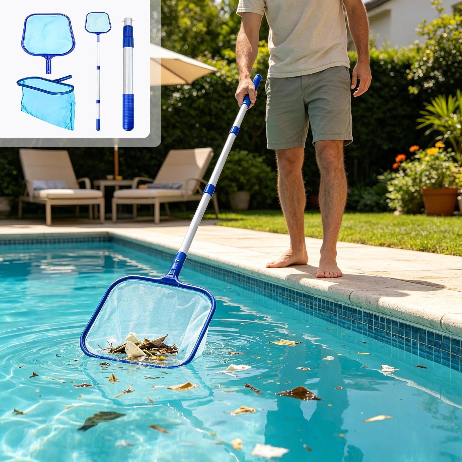 Swimming Pool Skimmer Net Set, With Telescopic Pole Design, Pool ...