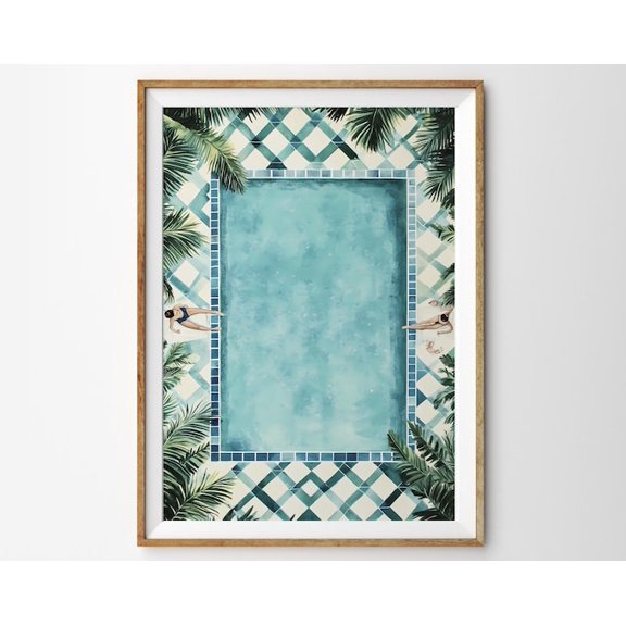Swimming Pool Summer Retro Wall Art Print, Unframed Paper Poster 8x10in