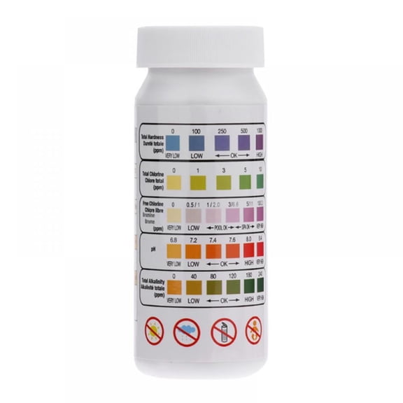 Swimming Pool Test Strips 5 Way Pool Test Strips Pool Chlorine Cyanuric Acid pH Water Hardness Bromine Spa Hot Tub Testing for Pools 50 Cts