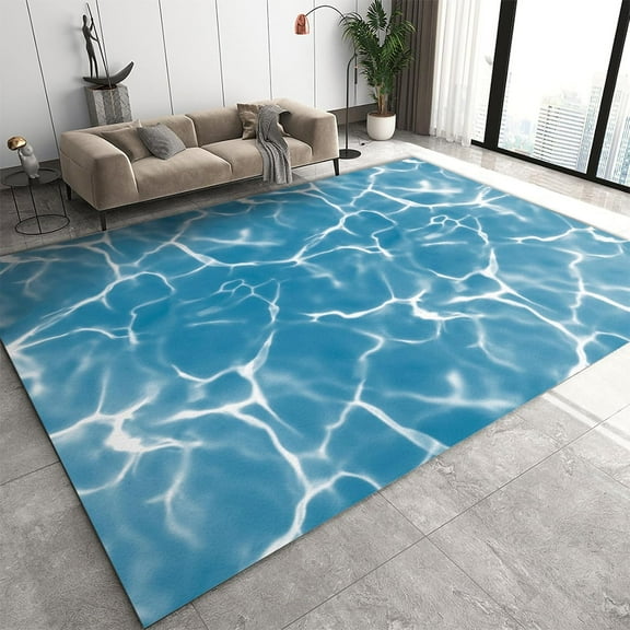 Swimming Pool Texture Area Rug, Clear Water Ripple Pattern Print Large Rugs, Indoor Non-Slip Rugs, Washable Durable Carpet for Front Entrance Floor Decor 2x3ft