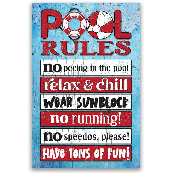 Swimming Pool Themed Sign - Metal Pool Rules Signs for Outside Funny Pool Decor - Wall Art Swimming Pool Decorations Outdoor for Deck Decor - Funny Pool Signs and Decor Outdoor " x 12")