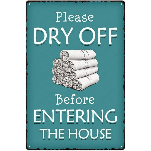 Swimming Pool Tin Sign Please Dry Off Before Entering House Durable Metal Signs Vintage Hanging Plaque Decorative for Beach Home Bar Pool Deck Backyard Fence Wall Decor 12X8 Inch