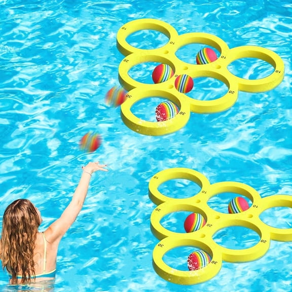 Swimming Pool Toss Game Set, Floating Water Throwing Game with 10 Balls for Family Pool Party