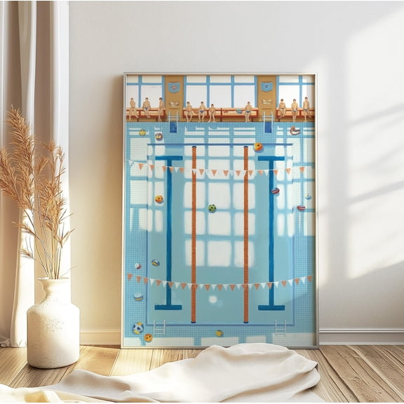 Swimming Pool Tranquil Oasis Minimalist Summer Beach Leisure Scene V2, Unframed Canvas