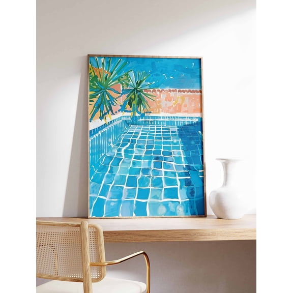 Swimming Pool Tropical Decor Blue Botanical Summer Water Art Print Poster Unframed Paper Print