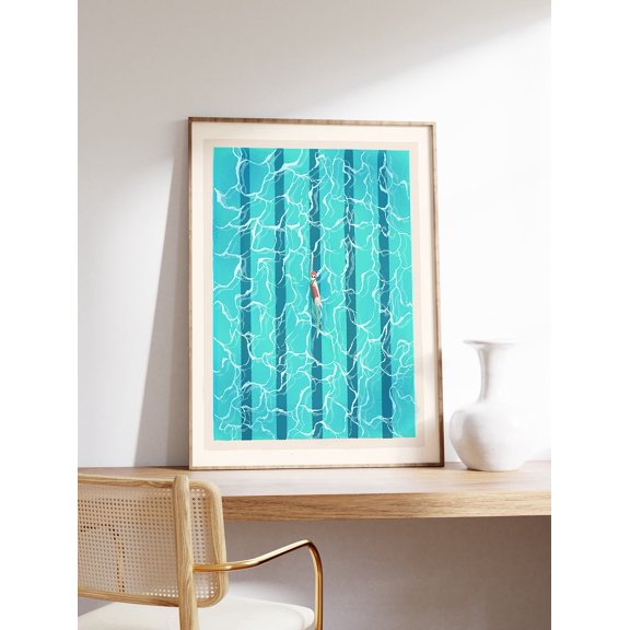 Swimming Pool Wall Art Blue Summer Water Sport Decor, Unframed Paper Poster 8x10in