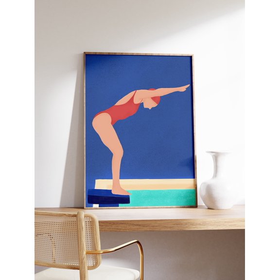 Swimming Pool Wall Art Diving Blue Summer Water Decor, Unframed Paper Poster 8x10in