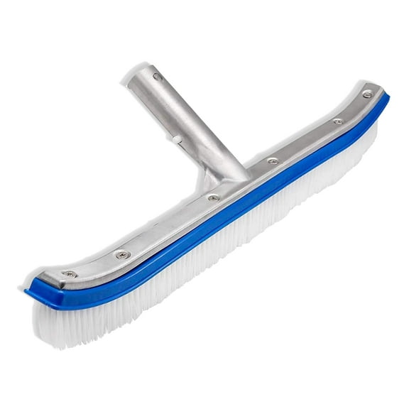 Swimming Pool Wall & Tile Brush,18" Heavy Duty Vinyl Polished Aluminum Back Cleaning Brush Head Designed for Cleans Walls, Tiles & Floors, Nylon Bristles Brush Head with EZ Clips (Pole not Included)