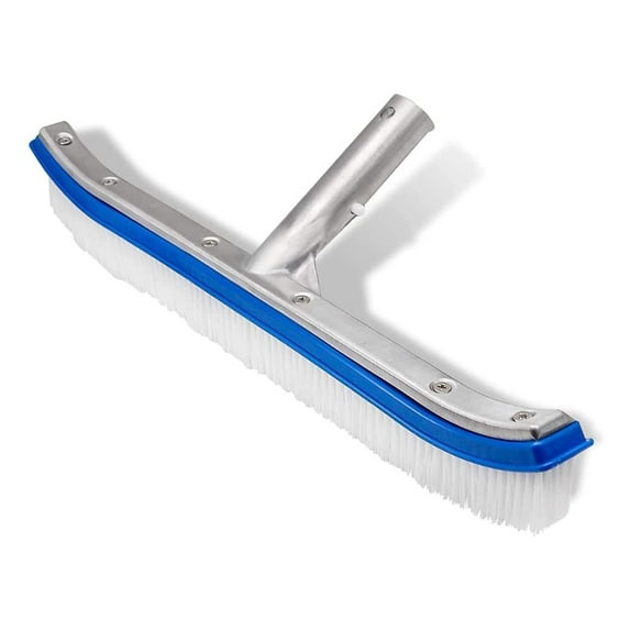 Swimming Pool Wall & Tile Brush,18" Heavy Duty Vinyl Polished Aluminum Back Cleaning Brush Head Designed for Cleans Walls, Tiles & Floors, Nylon Bristles Brush Head with EZ Clips (Pole not Included)