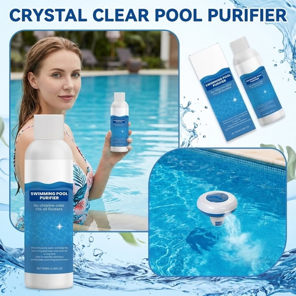 Swimming Pool Water Clarifier Liquid 100ml Fast Dissolving Pool Purifier Odor Free Cleaner for Dirt and Debris Crystal Clear Treatment for Pool and Spa