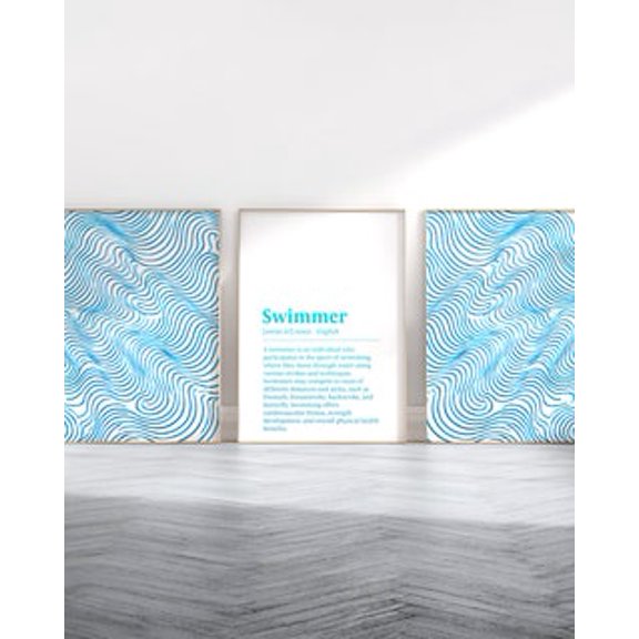 Swimming Print - 3 Posters, Gift For Swimmer, Abstract Swim Art, Pool Wall Artwork, Minimalist Definition Prints, Blue Gift, Poster Only