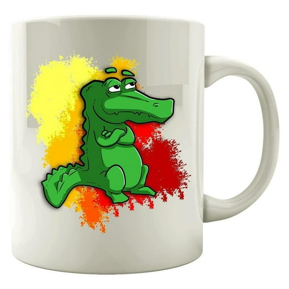 Alligator 11 oz Coffee Mug - Swimming Reptile Design White Ceramic Gift