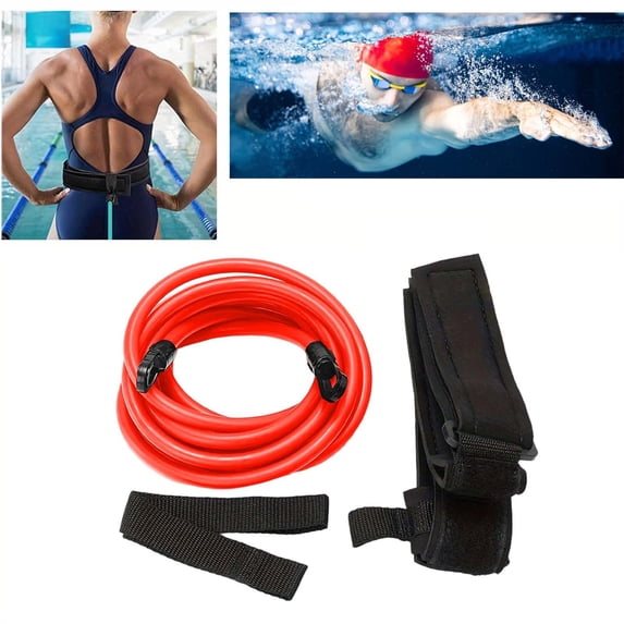 Swimming Resistance Training Belt Set 13.1Ft Swim Tether With Elastic Band Stationary Swim Resistance Trainer For Strength Water Exercise(Red-400Cm)