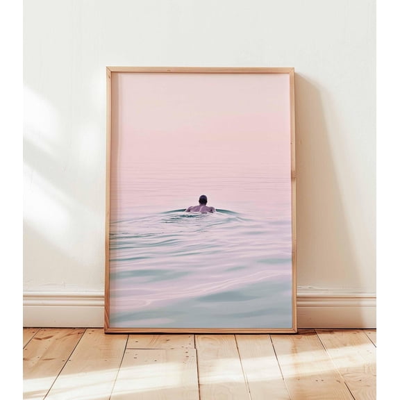 Swimming Retro Beachy Blue Summer Ocean Coastal Dopamine Decor Art Print Unframed Paper Print