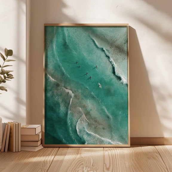 Swimming Retro Beachy Blue Summer Ocean Dopamine Coastal Decor Unframed Paper Print