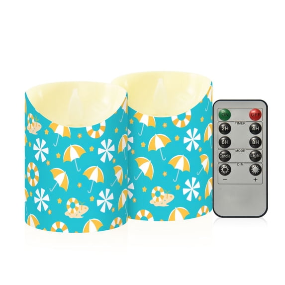 Swimming Ring Parasol Pattern Flameless Candles 2 PCS with Remote Realistic Moving Flame LED Tapered Pillar Set for Home Decor