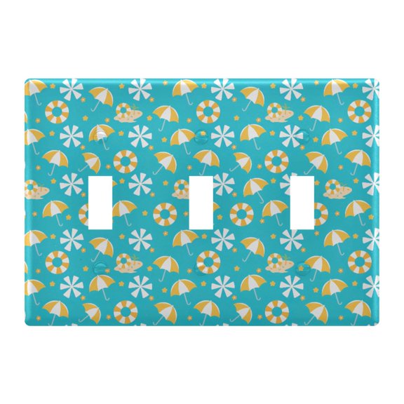 Swimming Ring Parasol Pattern Toggle Switch Wall Plate 3-Gang Unbreakable Durable PC Flush Fit Round Edge 4.48x6.37in