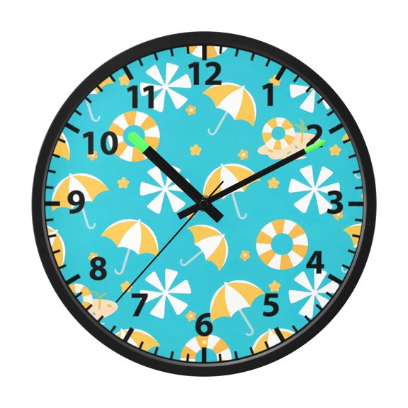 Swimming Ring Parasol Pattern Wall Clock 12 Inch Voice Activated Night Light Silent Non Ticking