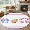 thumbnail image 1 of Swimming Ring Round Living Room Rugs 5 ft, Summer Slippers Coconut Starfish Stripes Washable Area Rug with Non-Slip Sturdy Edge Binding Round Carpet for Entryway Kitchen Bedroom Bathroom, 1 of 9