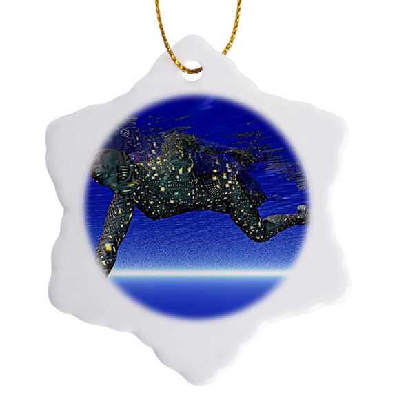 3drose, Swimming Robot, 3 inch Snowflake Porcelain Ornament