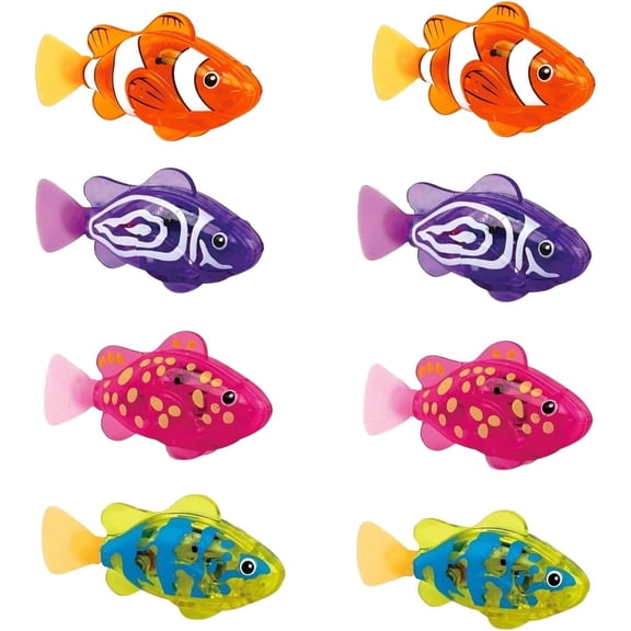 Swimming Robot Fish Water Activated LED Glowing, Interactive Realistic Toy for Cats/Pets, Floating Motorized for Bath Pool Aquarium (8 Pcs)