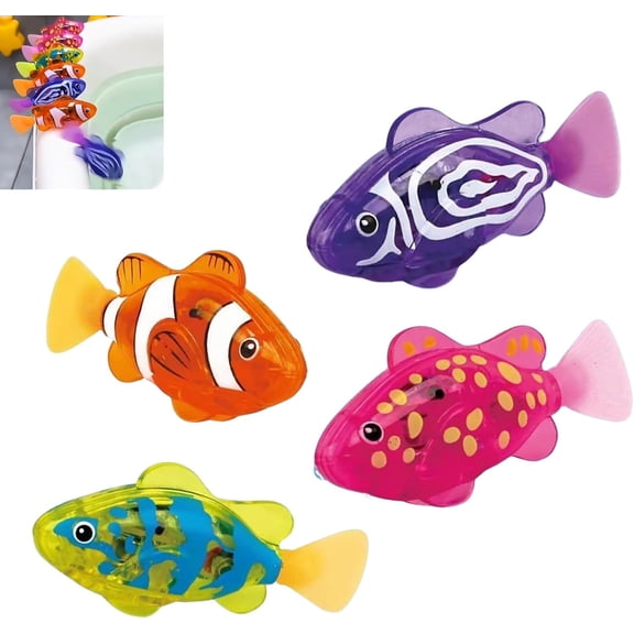Swimming Robotic Fish, Magic Water-Activated Glowing Toy, Neon Deep-Sea Disco Interactive Colorful Robot Alive Fish, Waterproof for Aquarium Bath Time Fun(4pcs)Q