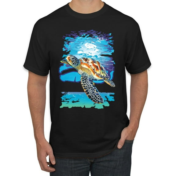 Swimming Sea Turtle Animal Lover Men's Graphic T-Shirt, Black, Small