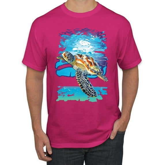 Swimming Sea Turtle Animal Lover Men's Graphic T-Shirt, Fuschia, Large