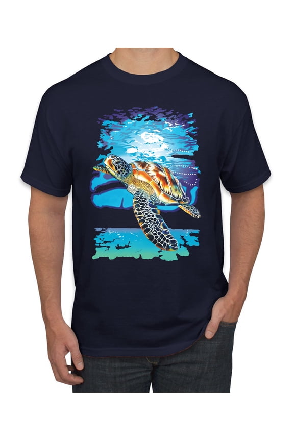 Swimming Sea Turtle Animal Lover Men's Graphic T-Shirt, Navy, 4XL