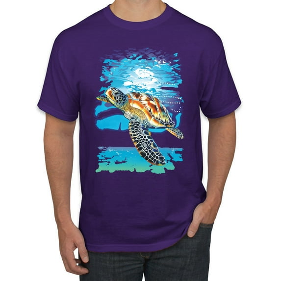 Swimming Sea Turtle Animal Lover Men's Graphic T-Shirt, Purple, Medium