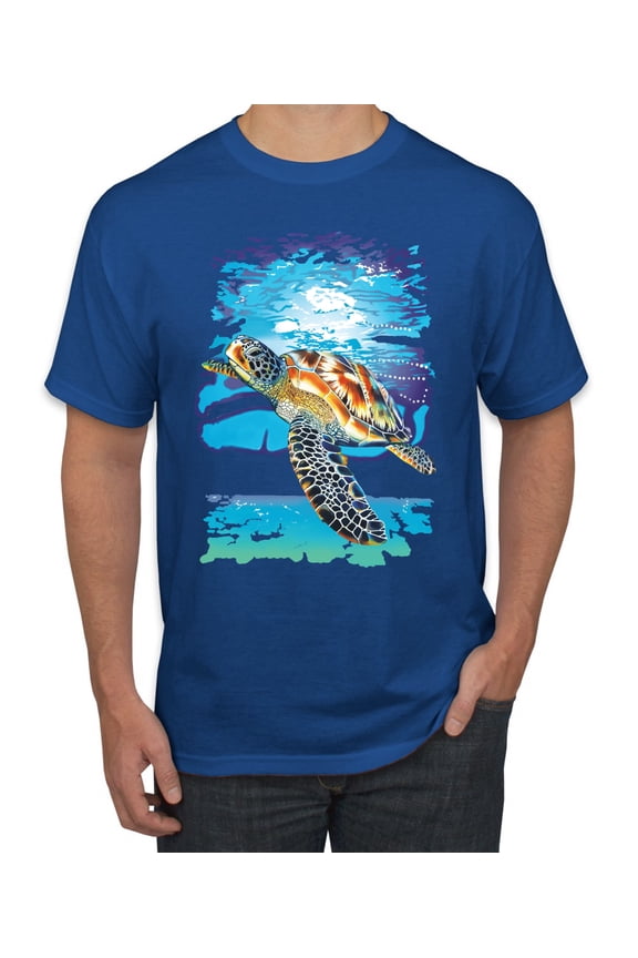 Swimming Sea Turtle Animal Lover Men's Graphic T-Shirt, Royal, 2XL