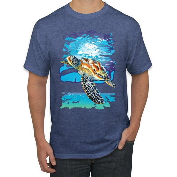Swimming Sea Turtle Animal Lover Men's Graphic T-Shirt, Vintage Heather Blue, X-Large
