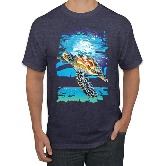 Swimming Sea Turtle Animal Lover Men's Graphic T-Shirt, Vintage Heather Navy, X-Large