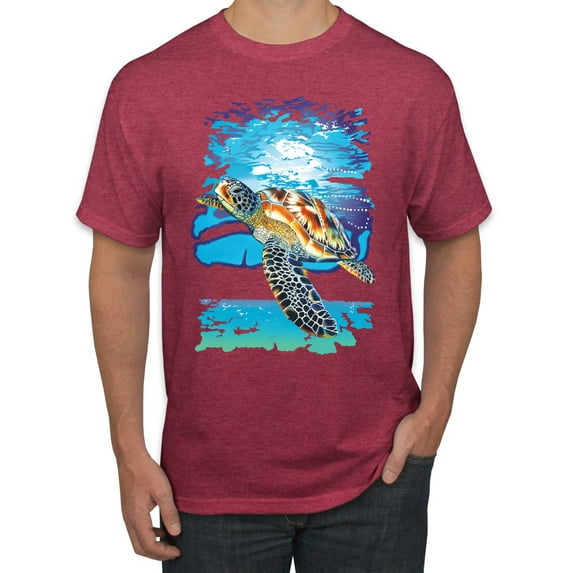 Swimming Sea Turtle Animal Lover Men's Graphic T-Shirt, Vintage Heather Red, Large