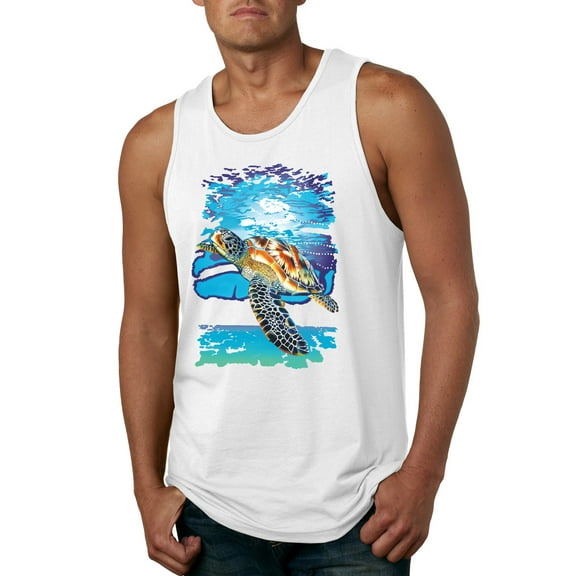 Swimming Sea Turtle Animal Lover Mens Graphic Tank Top, White, Large