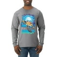 thumbnail image 1 of Swimming Sea Turtle Animal Lover Mens Long Sleeve Shirt, Heather Grey, Large, 1 of 3