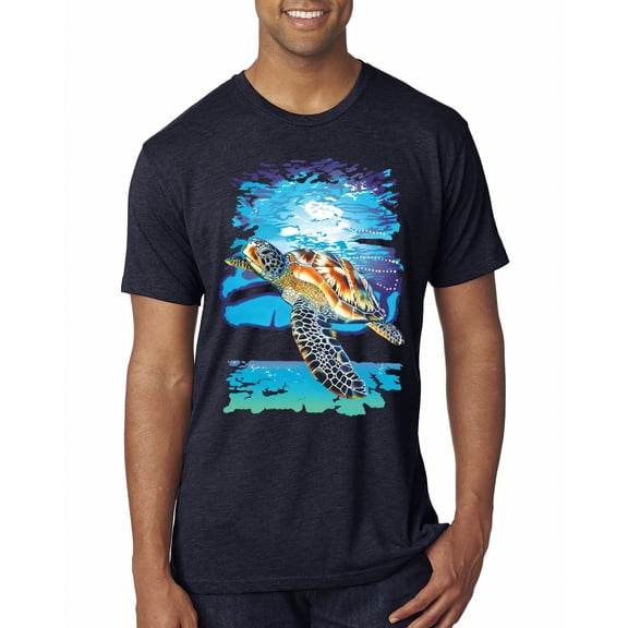 Swimming Sea Turtle Animal Lover Mens Premium Tri Blend T-Shirt, Vintage Navy, X-Large
