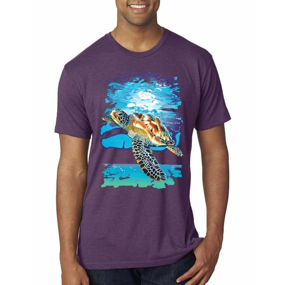 Swimming Sea Turtle Animal Lover Mens Premium Tri Blend T-Shirt, Vintage Purple, Medium