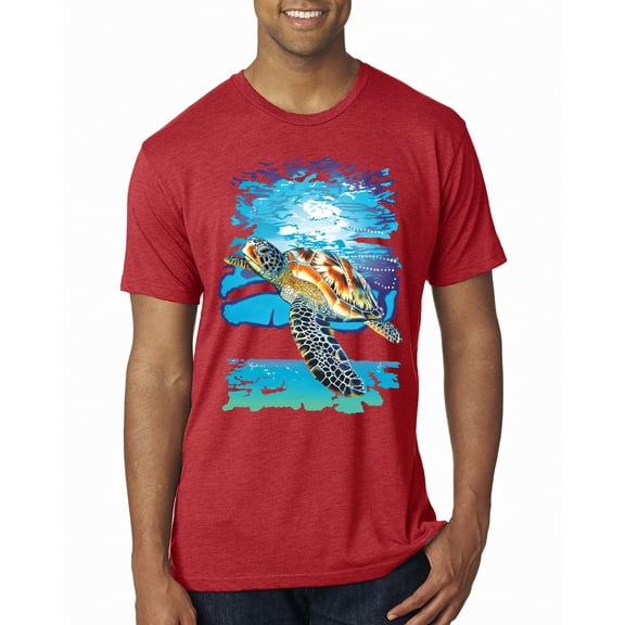 Swimming Sea Turtle Animal Lover Mens Premium Tri Blend T-Shirt, Vintage Red, Medium