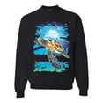 thumbnail image 1 of Swimming Sea Turtle Animal Lover Unisex Crewneck Graphic Sweatshirt, Black, Small, 1 of 3