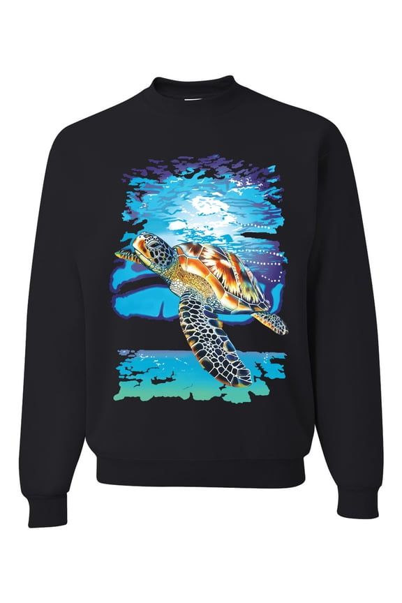 Swimming Sea Turtle Animal Lover Unisex Crewneck Graphic Sweatshirt, Black, Small