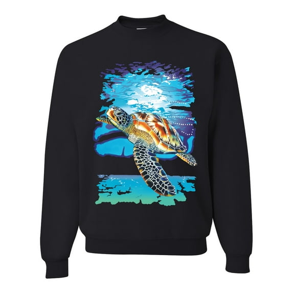 Swimming Sea Turtle Animal Lover Unisex Crewneck Graphic Sweatshirt, Black, Small