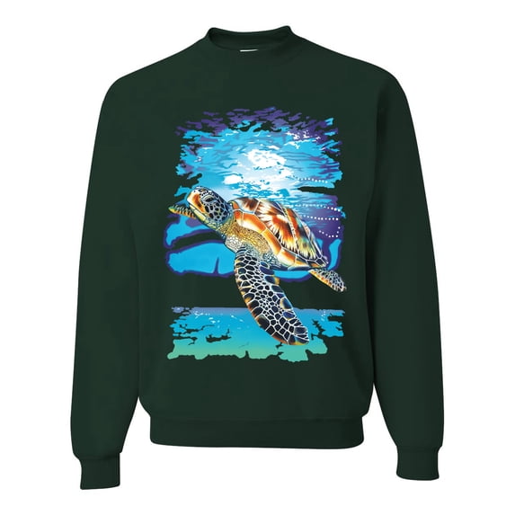 Swimming Sea Turtle Animal Lover Unisex Crewneck Graphic Sweatshirt, Forest Green, Large