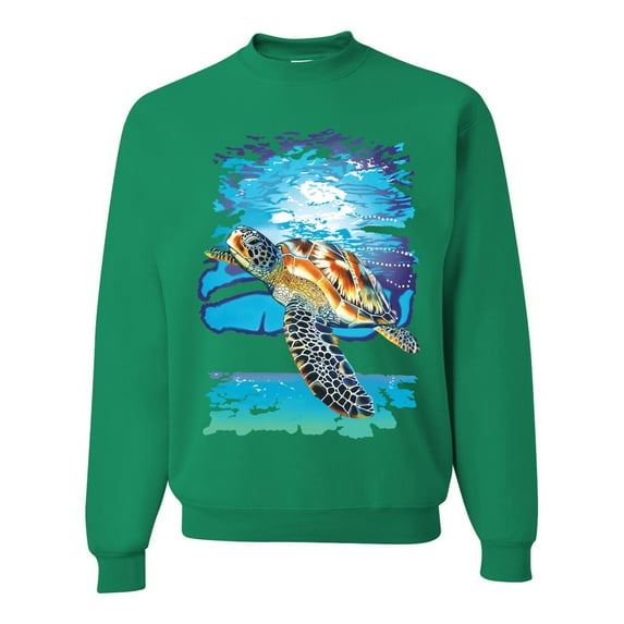Swimming Sea Turtle Animal Lover Unisex Crewneck Graphic Sweatshirt, Kelly, X-Large